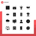 User Interface Pack of 16 Basic Solid Glyphs of secret society, eye, human, india, day