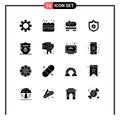 Set of 16 Vector Solid Glyphs on Grid for security, gdpr, dumpper, data, sheriff Royalty Free Stock Photo