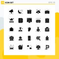 User Interface Pack of 25 Basic Solid Glyphs of security, lock, sleep, cloud, egg