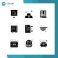 User Interface Pack of 9 Basic Solid Glyphs of sharing, file, document, secure, locker