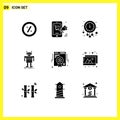 User Interface Pack of 9 Basic Solid Glyphs of technology, artificial, clock, android, watch