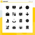 User Interface Pack of 16 Basic Solid Glyphs of weather, night, page, moon, water Royalty Free Stock Photo