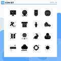 User Interface Pack of 16 Basic Solid Glyphs of world, global, wifi, environment, one