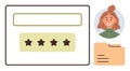 User feedback form with star rating system, profile icon, and organized document folder representation Royalty Free Stock Photo