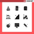 9 User Interface Solid Glyph Pack of modern Signs and Symbols of bank, chart, app, pie, report