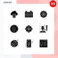 9 User Interface Solid Glyph Pack of modern Signs and Symbols of baseball, flower, halloween, anemone flower, sport