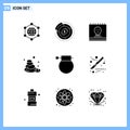 9 User Interface Solid Glyph Pack of modern Signs and Symbols of bomb, nature, calendar, sauna, holidays