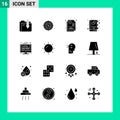 16 User Interface Solid Glyph Pack of modern Signs and Symbols of book, insurance, cash, health, money