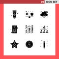 9 User Interface Solid Glyph Pack of modern Signs and Symbols of business, party, weather, fireworks, phone Royalty Free Stock Photo