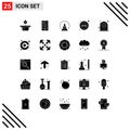 25 User Interface Solid Glyph Pack of modern Signs and Symbols of camera, signs, mental concentration, service, mind