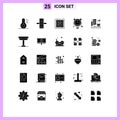 25 User Interface Solid Glyph Pack of modern Signs and Symbols of chair, building, play, life, internet of things Royalty Free Stock Photo