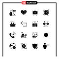 16 User Interface Solid Glyph Pack of modern Signs and Symbols of cup, time, like, money, clock