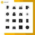 16 User Interface Solid Glyph Pack of modern Signs and Symbols of customer, wifi, open, mobile, credit