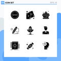 9 User Interface Solid Glyph Pack of modern Signs and Symbols of draw, painting, play, darwing, cupcake food Royalty Free Stock Photo