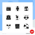 9 User Interface Solid Glyph Pack of modern Signs and Symbols of drink, school, plumbing, backbag, team