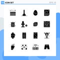 16 User Interface Solid Glyph Pack of modern Signs and Symbols of dustbin, report, easter, page, document