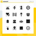 16 User Interface Solid Glyph Pack of modern Signs and Symbols of love, wreath, geolocation, green, achievement