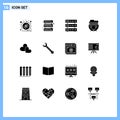 16 User Interface Solid Glyph Pack of modern Signs and Symbols of loves, heart, rack, american, pot