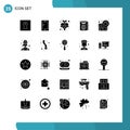 25 User Interface Solid Glyph Pack of modern Signs and Symbols of map, id, heart, travel, passport