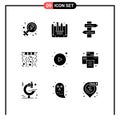 9 User Interface Solid Glyph Pack of modern Signs and Symbols of printer, office, road, button, arrows