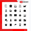 25 User Interface Solid Glyph Pack of modern Signs and Symbols of project, team, economy, letter, communication Royalty Free Stock Photo