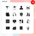 16 User Interface Solid Glyph Pack of modern Signs and Symbols of ramadan, namaz, avatar, muslim, human