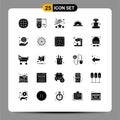 25 User Interface Solid Glyph Pack of modern Signs and Symbols of robot, utensils, rating, tool, construction