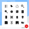 16 User Interface Solid Glyph Pack of modern Signs and Symbols of search, find, easter, delivery, upload