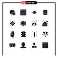 16 User Interface Solid Glyph Pack of modern Signs and Symbols of setting bug, cyber crime, design, hard disk, disk
