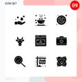 9 User Interface Solid Glyph Pack of modern Signs and Symbols of skull, bull, frame, animals, telephone