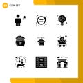 9 User Interface Solid Glyph Pack of modern Signs and Symbols of st, gold, justice, coin, light bulb