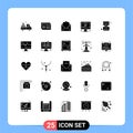25 User Interface Solid Glyph Pack of modern Signs and Symbols of tool, pencil, document, design, comuter
