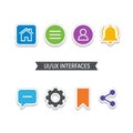 User Interface (UI) icons set with Home, Menu, Profile, Notification, Chat, Settings, Bookmark, Share Royalty Free Stock Photo