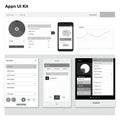 User Interface (UI) kit design showcases various mobile application elements.