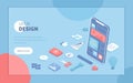 User Interface UI and User Experience UX design. Interface construction. Mobile application, program development. Isometric Royalty Free Stock Photo