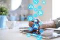 User interface on virtual screen. Business and internet technology.