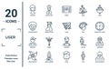 user linear icon set. includes thin line hair wig, laughing smile, game boy, ninja weapon, muslim woman, glide, arab man icons for