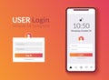 User login interface smartphone template. Mobile phone login ui clean design. Vector account sign app Royalty Free Stock Photo