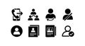 User management icons set for mobile interface with profile and group elements in simple black vector style Royalty Free Stock Photo