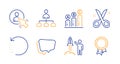 User, Management and Launch project icons set. Scissors, Speech bubble and Graph chart signs. Vector Royalty Free Stock Photo