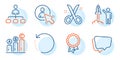 User, Management and Launch project icons set. Scissors, Speech bubble and Graph chart signs. Vector Royalty Free Stock Photo