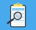 User manual concept, guidebook, instruction document, logo design. Document specification requirements, Instructions for use.