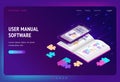 User manual software isometric landing, web banner Royalty Free Stock Photo
