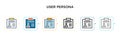 User persona vector icon in 6 different modern styles. Black, two colored user persona icons designed in filled, outline, line and