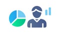 User with Pie Chart, Data Analysis and Business Reporting Icon, vector design Generative AI Royalty Free Stock Photo