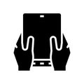 user playing on flexible smartphone screen glyph icon vector illustration