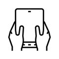 user playing on flexible smartphone screen line icon vector illustration