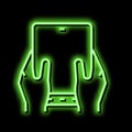 user playing on flexible smartphone screen neon glow icon illustration
