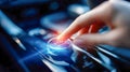 User pressing illuminated ECO MODE button inside a modern car control panel Royalty Free Stock Photo