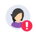 User profile caution or important notice identification vector icon, personal fake account or fraud risk data alert